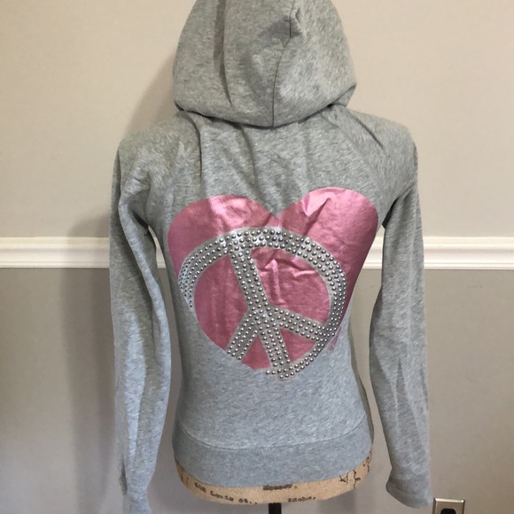 Victoria’s Secret PINK zip up studded heart peace Hoodie XS vintage - Picture 5 of 9